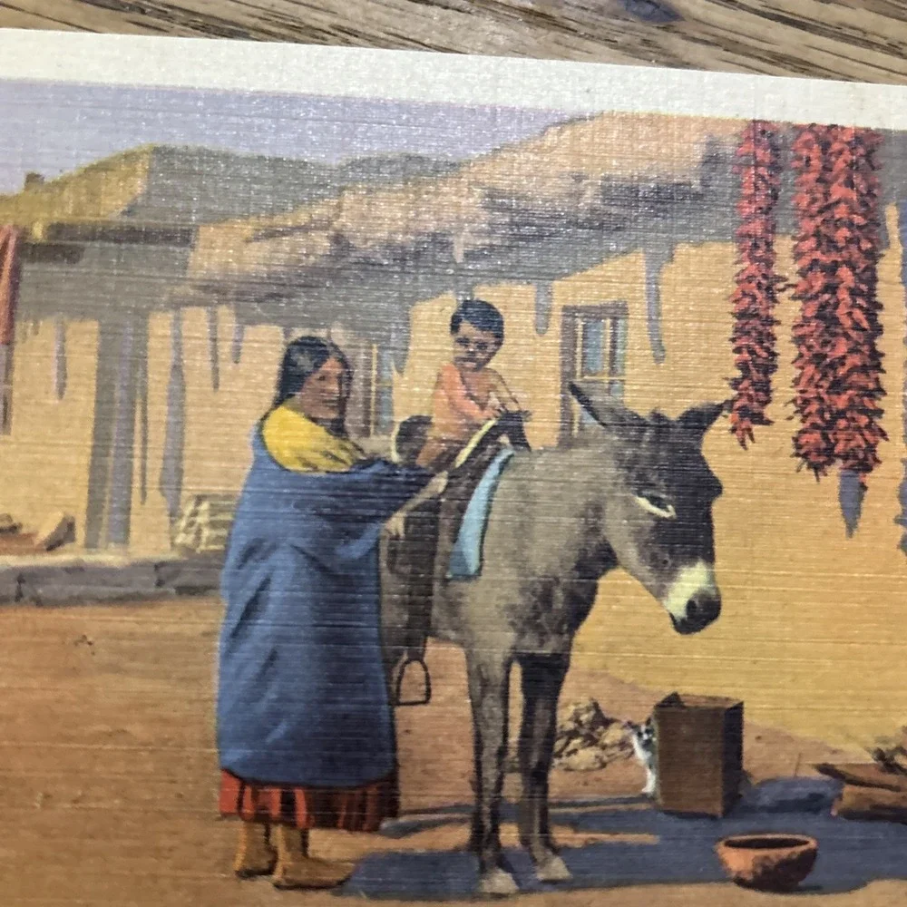 Postcard Fred Harvey - First Riding Lesson in Arizona - Native American